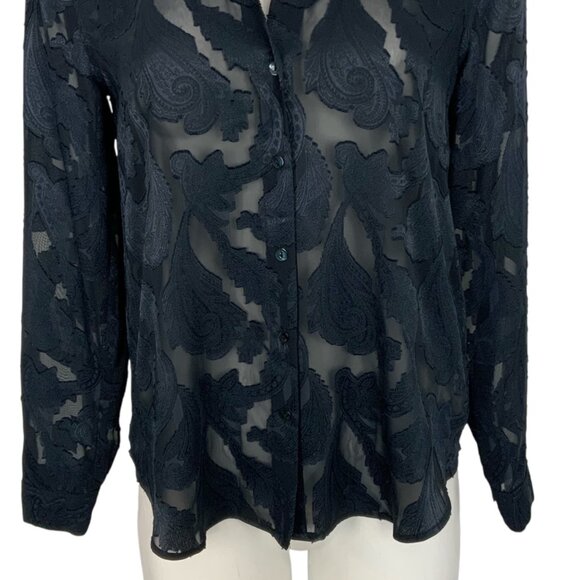 L'AGENCE Laurent Blouse XS Midnight Sheer Paisley Long Sleeve Button Front Sexy - Picture 8 of 11